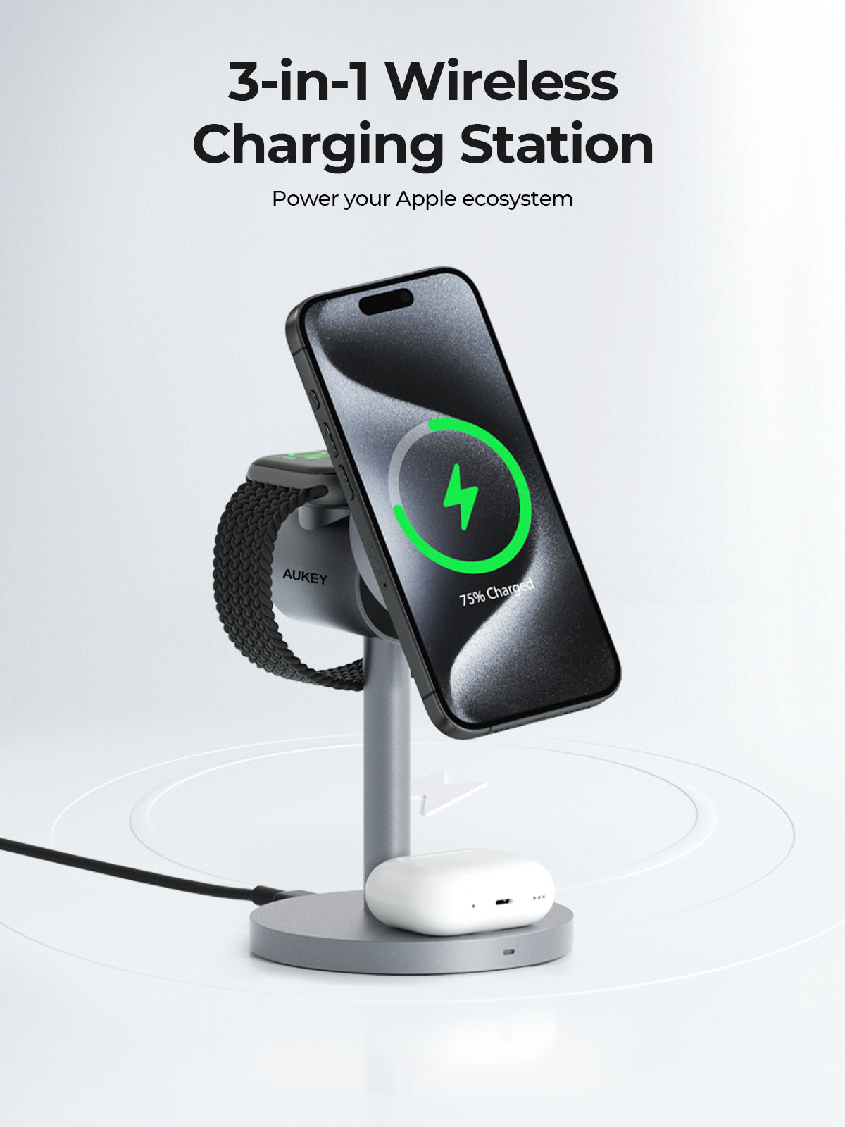 AUKEY LC-MC311 MagFusion Qi2 3-in-1 Wireless Charging Station