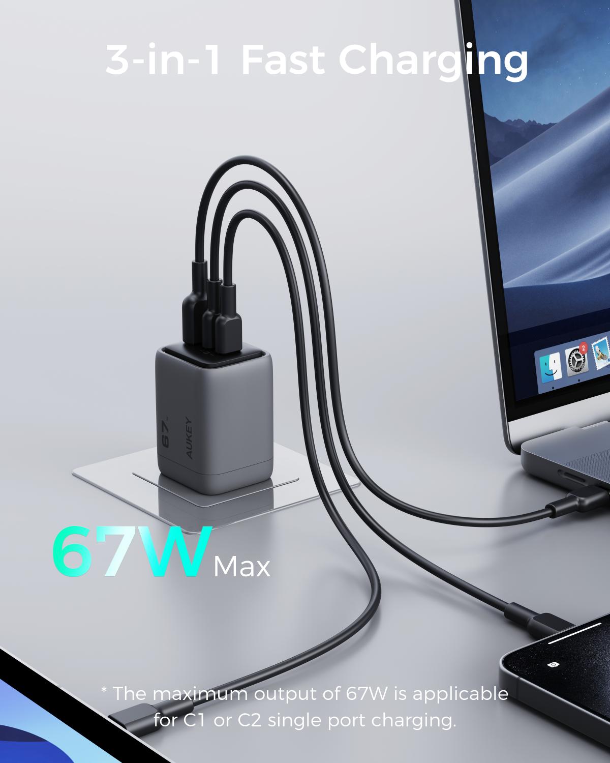 AUKEY PA-C3 Comet Mix 3 67W  PD Wall Charger with GaN Technology