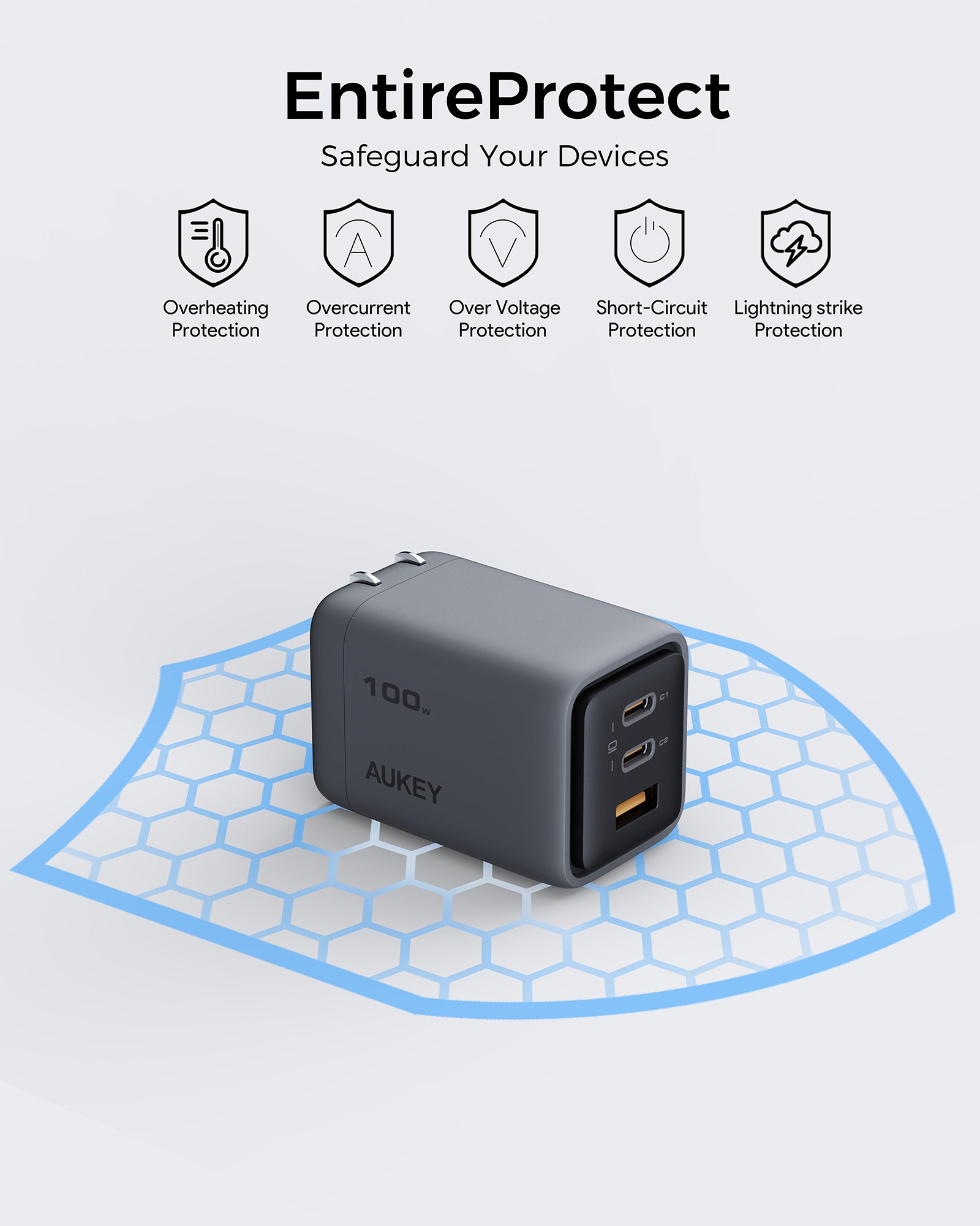 AUKEY PA-C5 Comet Mix 3 100W PD Wall Charger with GaN Technology