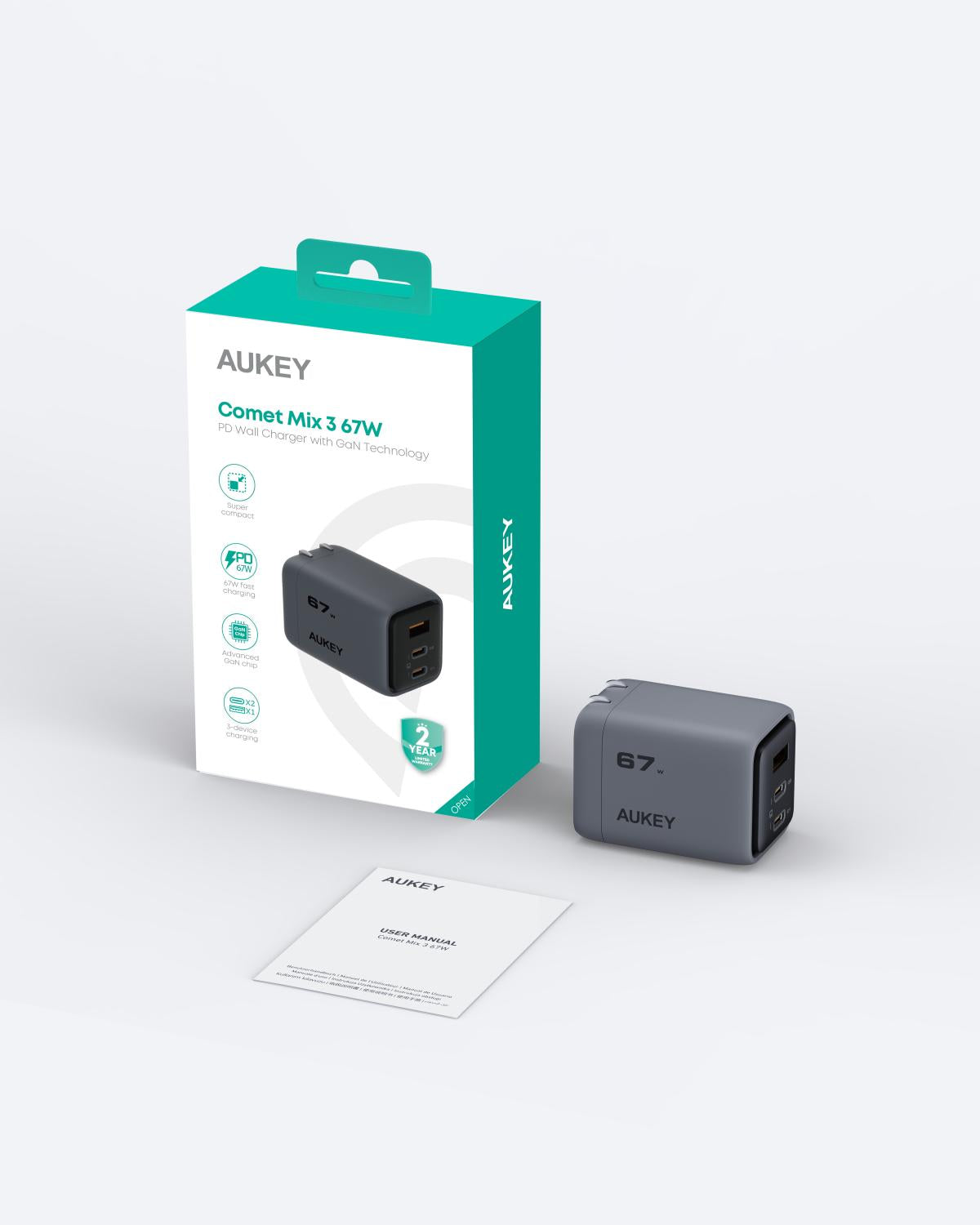 AUKEY PA-C3 Comet Mix 3 67W  PD Wall Charger with GaN Technology