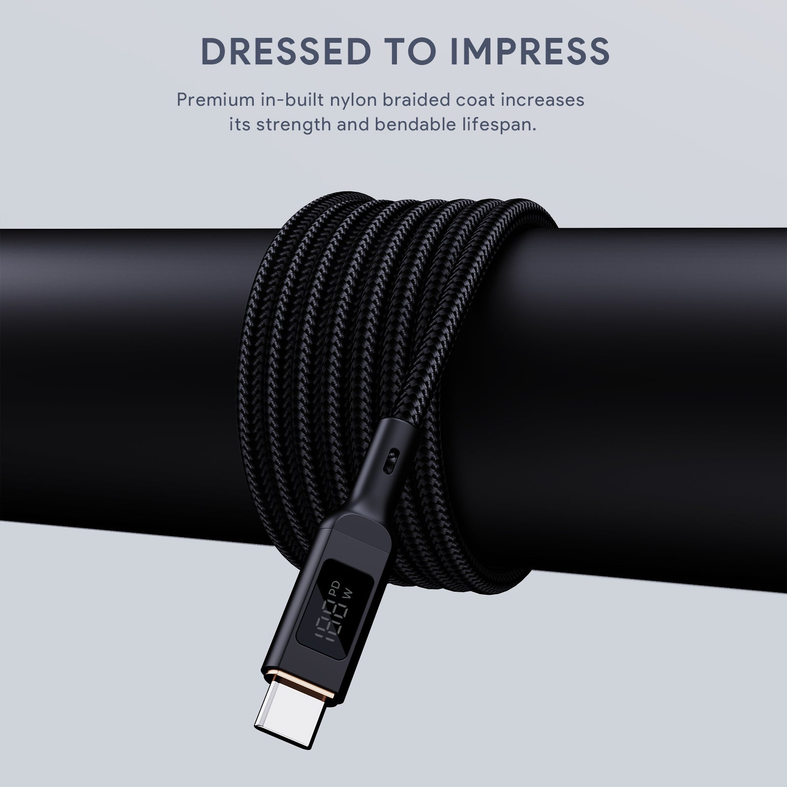 AUKEY CB-MCC101 Circlet Blink 100W 1m 100W Nylon Braided USB-C to USB-C  Cable with LCD Display