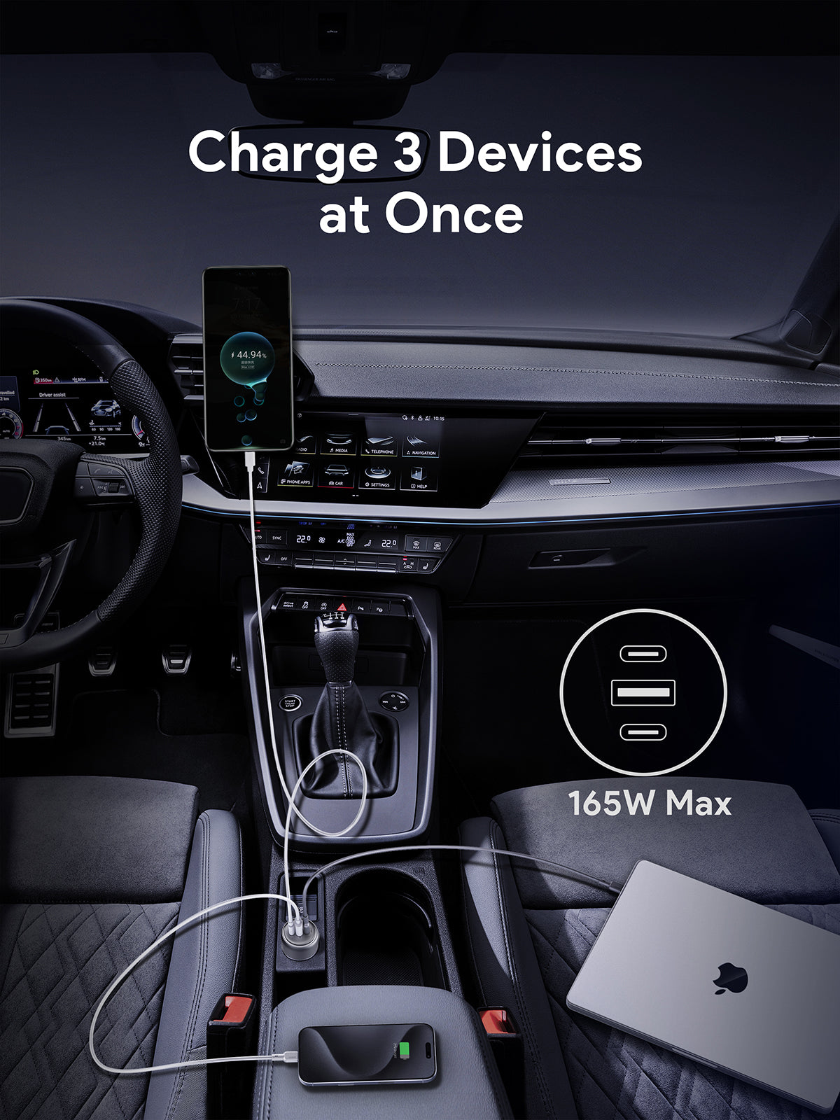 AUKEY CC-P4 Pathfinder Mix 3 165W Fast Charging Car Charger