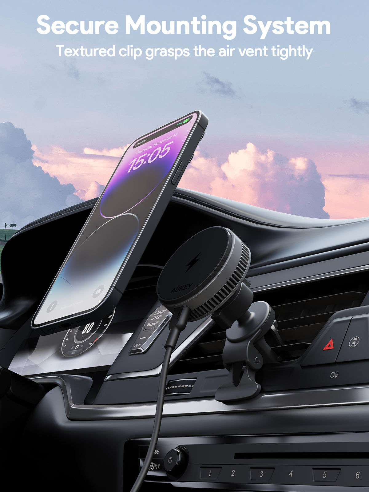 AUKEY HD-MC13A MagFusion Dash Pro Qi2 Active Cooling Wireless Charging Phone Mount