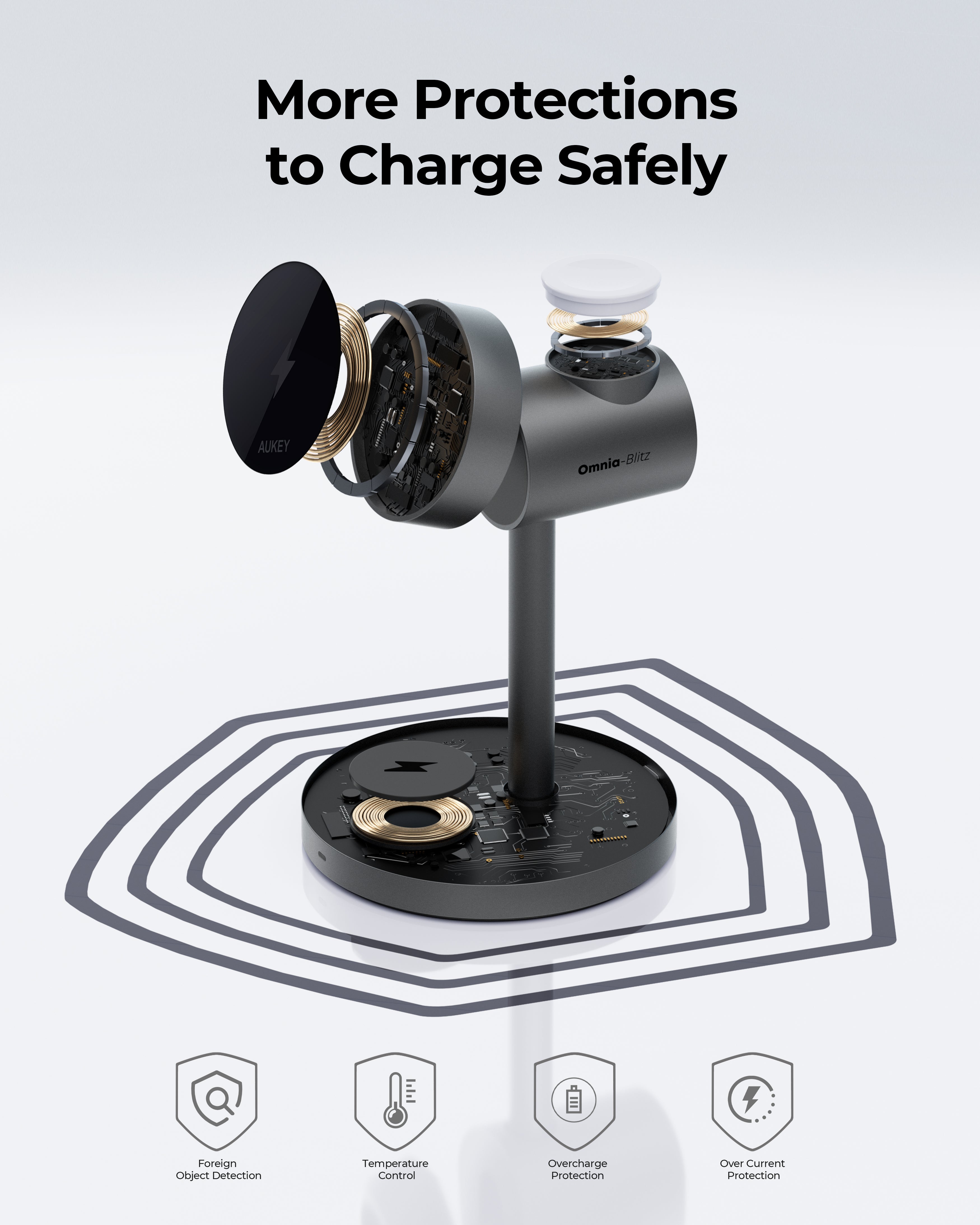 AUKEY MagFusion 3-in-1 New Release Wireless Charger Multiple Device for  Apple, Qi2 Certified 15W MFW Certified Fast Charing - iPhone 15 14 Pro Max  13