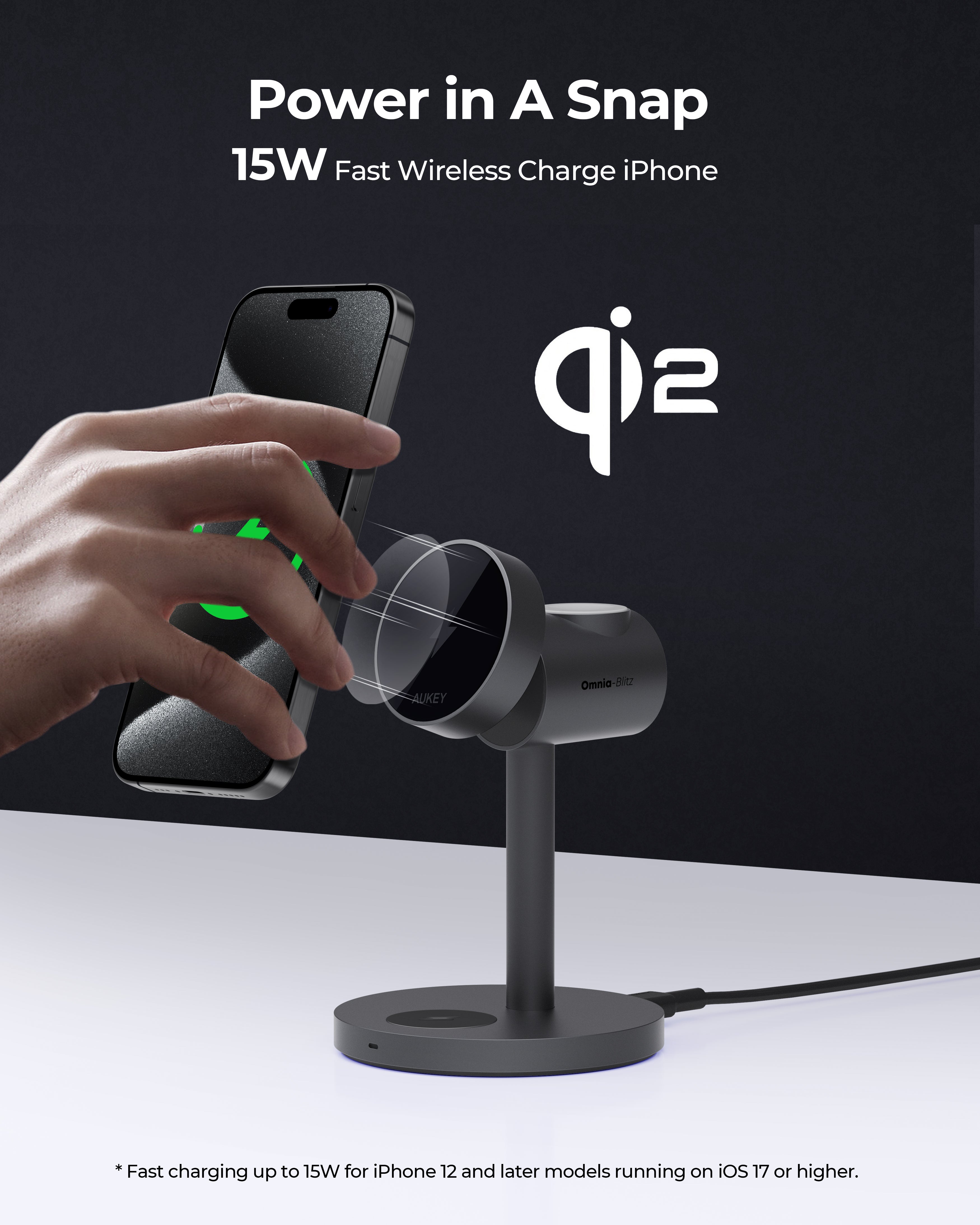 AUKEY MagFusion 3-in-1 New Release Wireless Charger Multiple Device for  Apple, Qi2 Certified 15W MFW Certified Fast Charing - iPhone 15 14 Pro Max  13