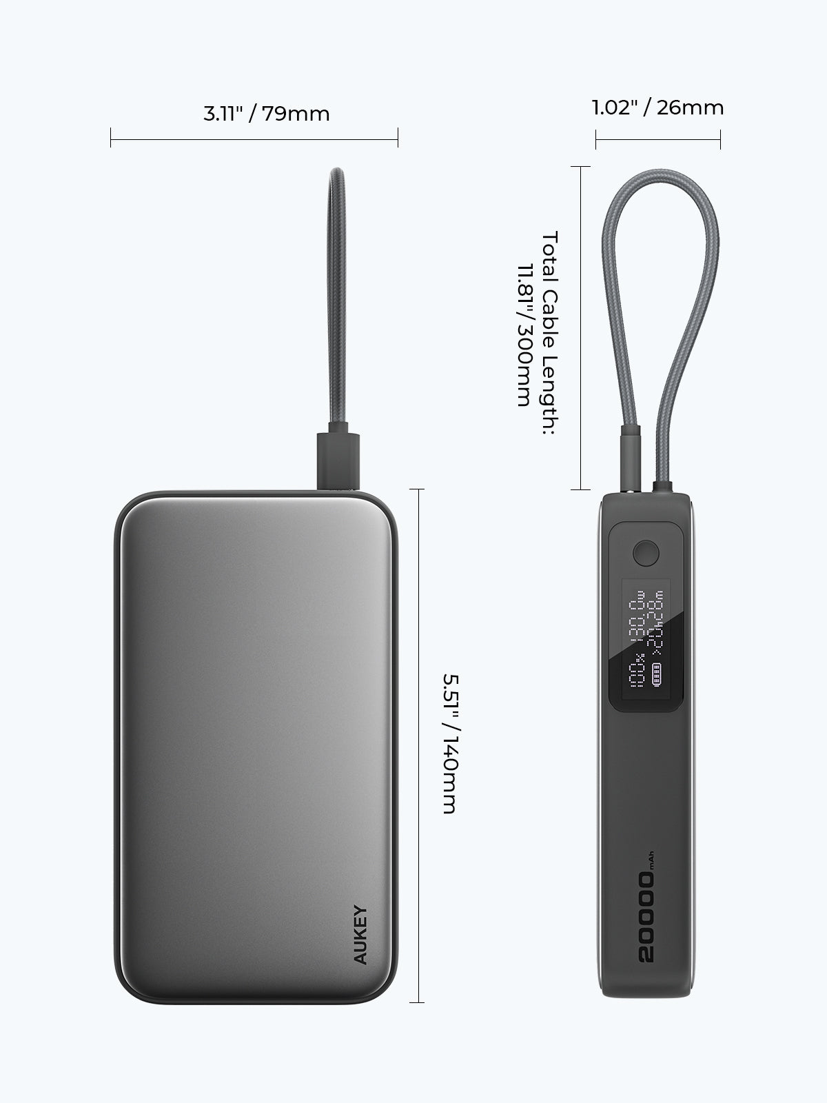 AUKEY PB-Y48 Spark Sling 20000 Compact Fast Charging Power Bank  with Built-in USB-C Cable