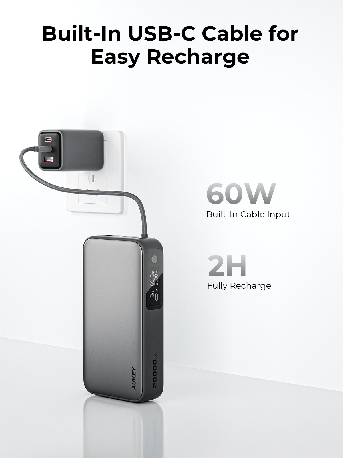 AUKEY PB-Y48 Spark Sling 20000 Compact Fast Charging Power Bank  with Built-in USB-C Cable