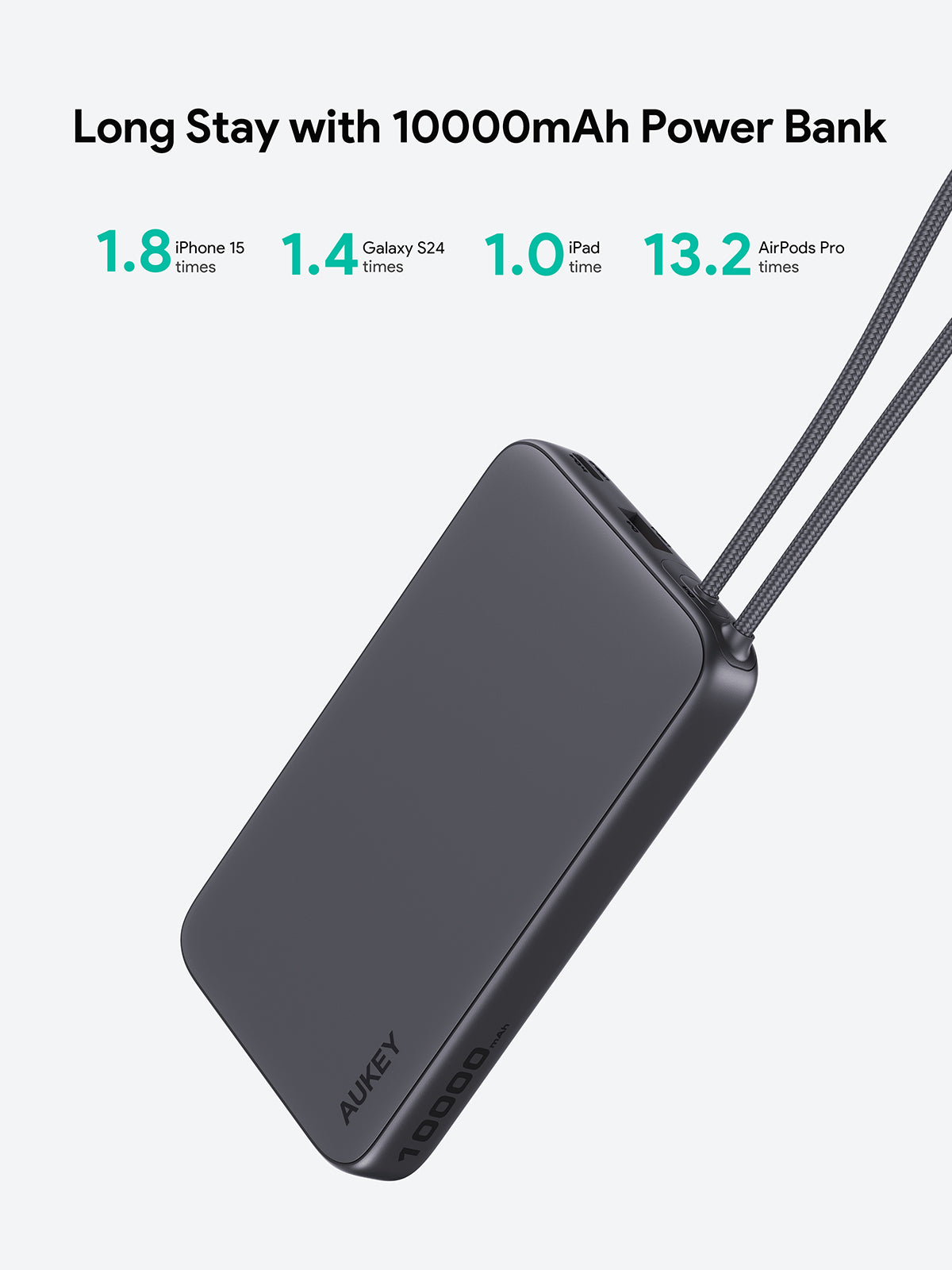 AUKEY PB-Y53 Spark Sling 10000 Lite Slim Power Bank with Buit-in USB-C Cable